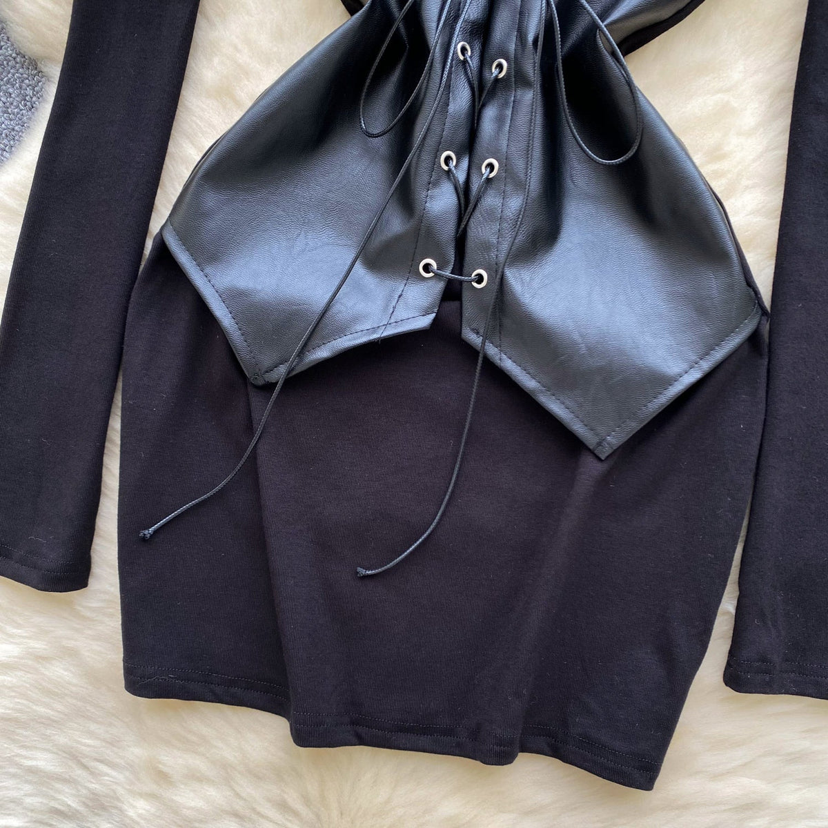 PU Lace-up Girdle Black Dress