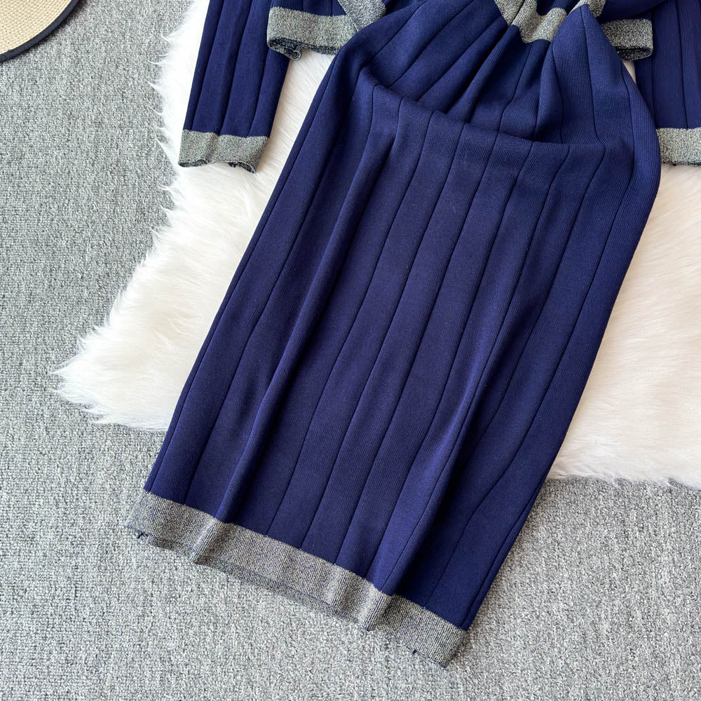 Cardigan&Vest Dress Color Blocking 2Pcs