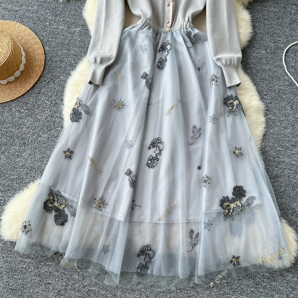 Fairy Embroidered Mesh Shirt Dress