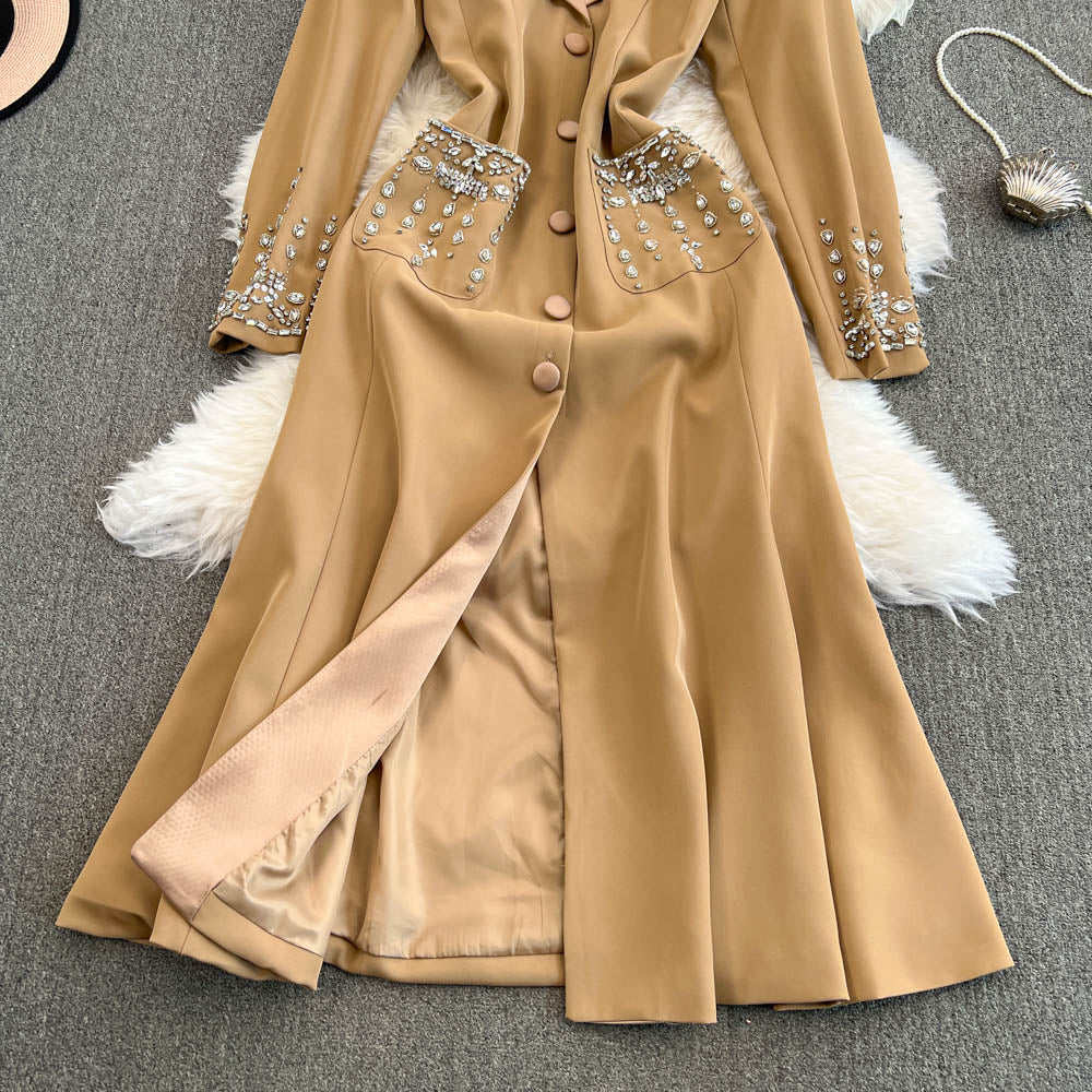 Rhinestone Studded Suit Collar Dress