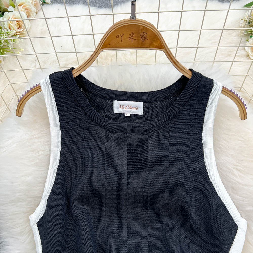 Color Blocking Sleeveless Knitted Dress