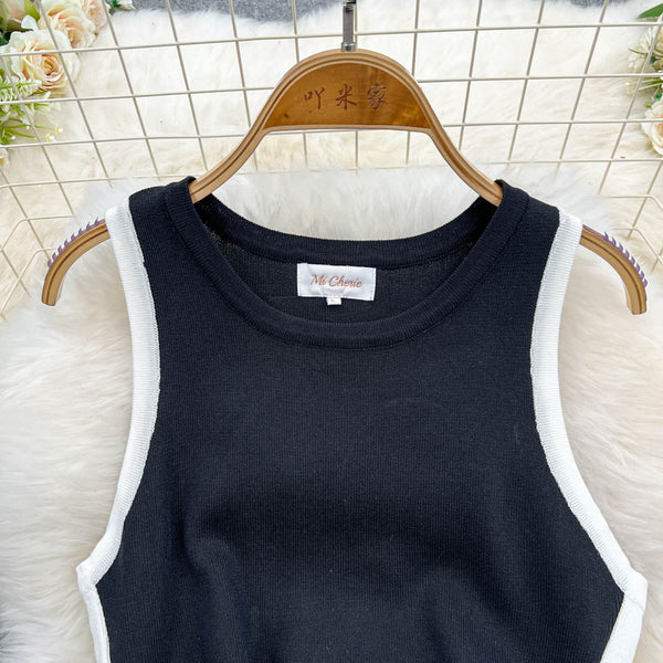 Color Blocking Sleeveless Knitted Dress