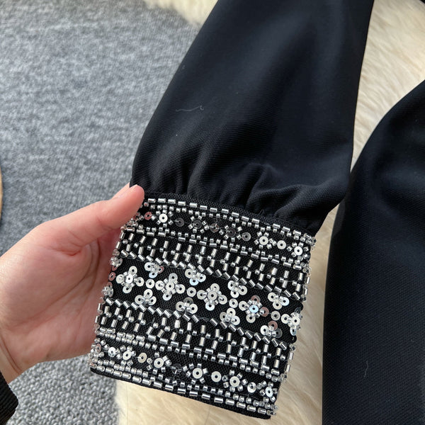 Embroidered Sequin Beaded Black Dress