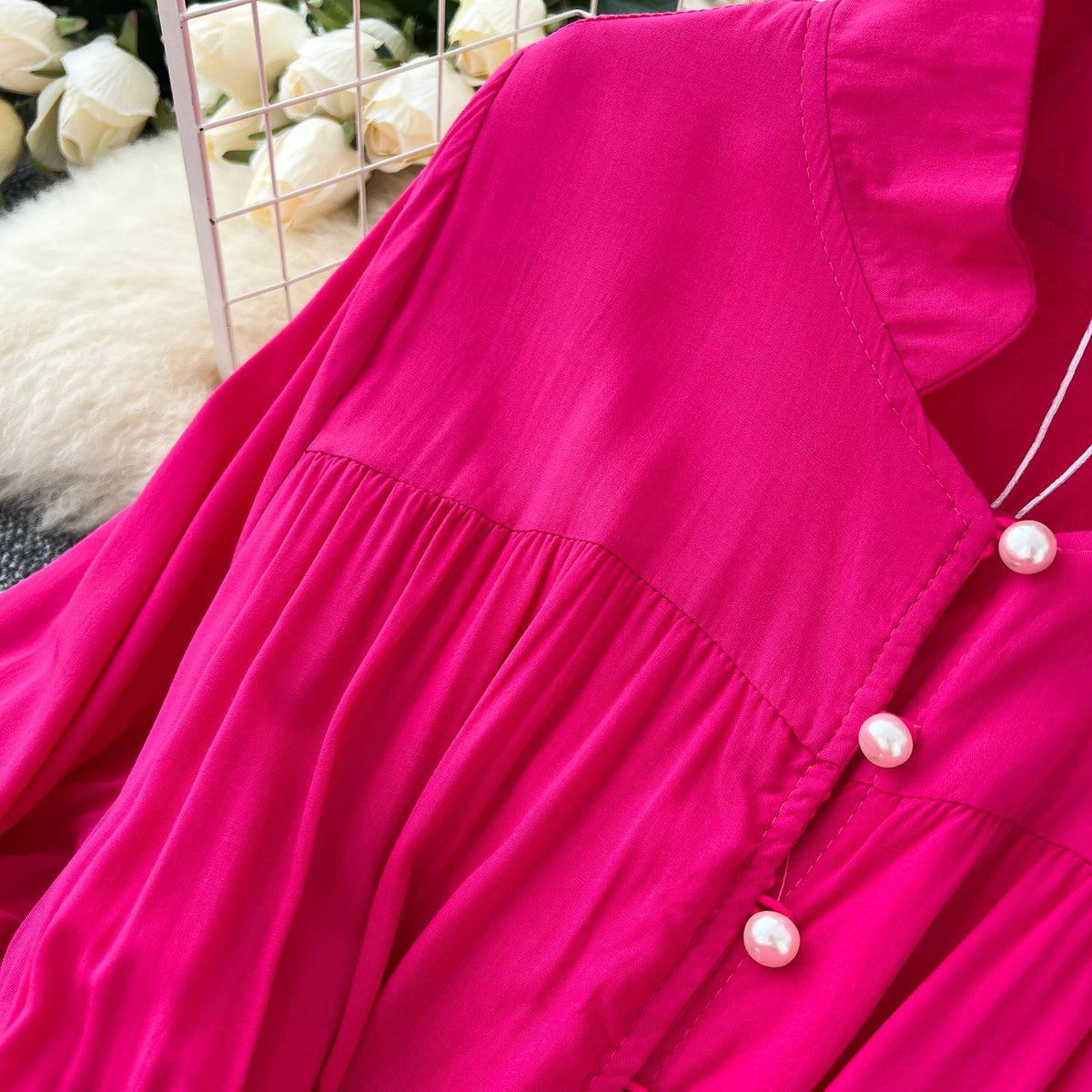 Courtly Lace-up Patchwork Shirt Dress