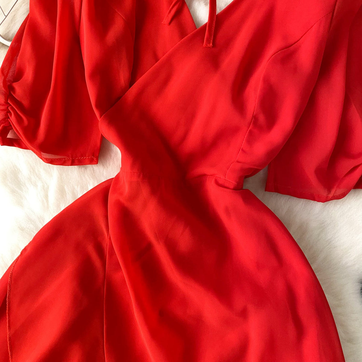 Premium V-neck Hollowed Red Dress