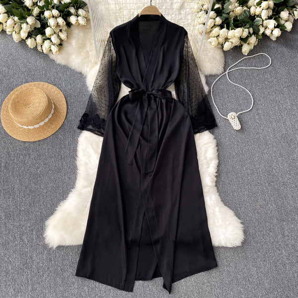 Elegant Lace-up Hollowed Lace Nightgown Dress