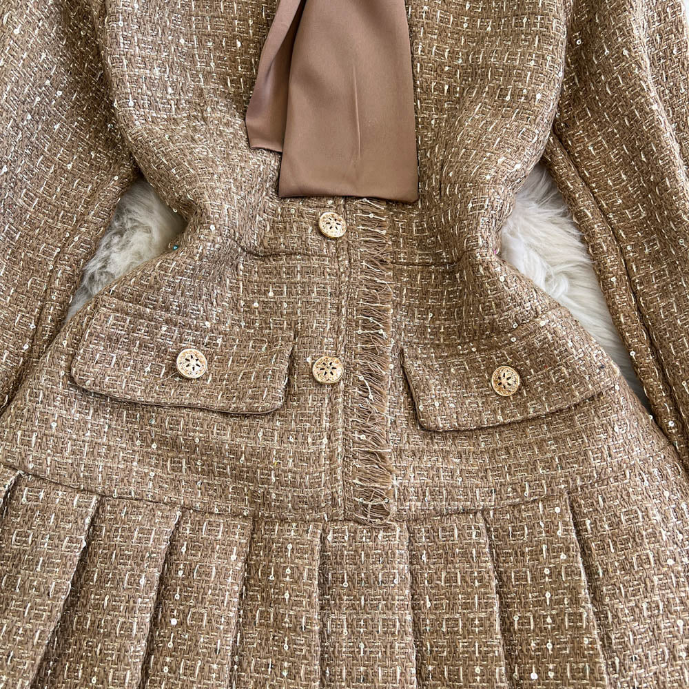 Faux Two-pieces Khaki Pleated Dress