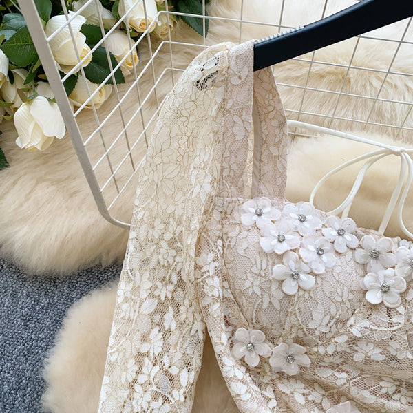 3D Floral Beaded Hollowed Lace Dress