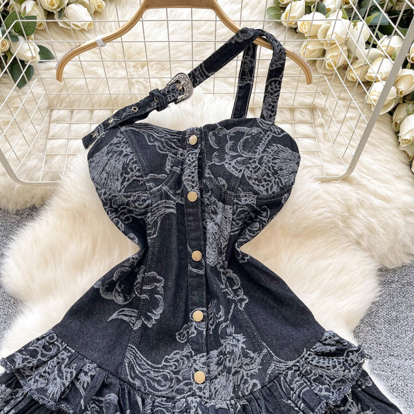Vintage Distressed Denim Puffy Dress
