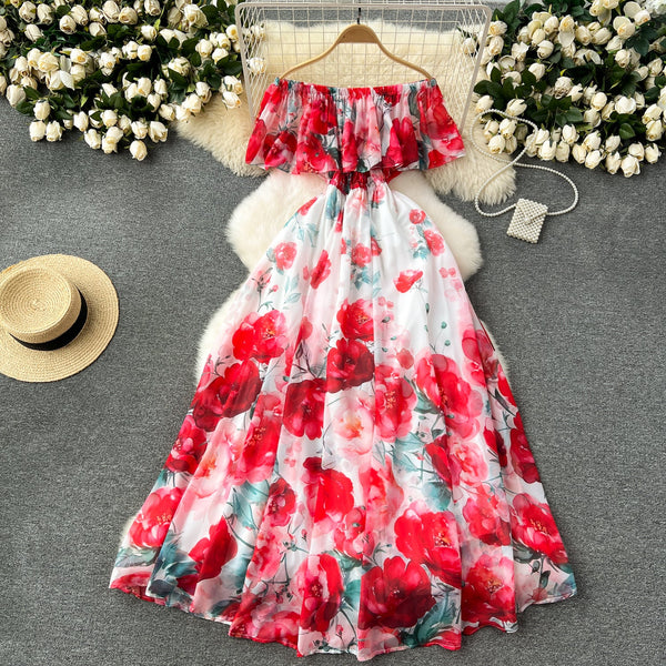 Fairy Floral Printed Off-shoulder Dress