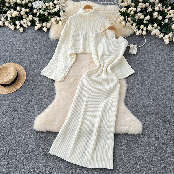 Outwear Sweater&Knitted Dress 2Pcs