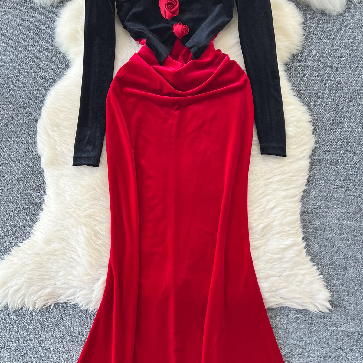3D Floral Suede Patchwork Dress