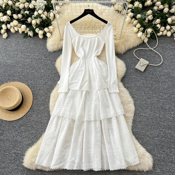 High-end Patchwork Embroidered White Dress