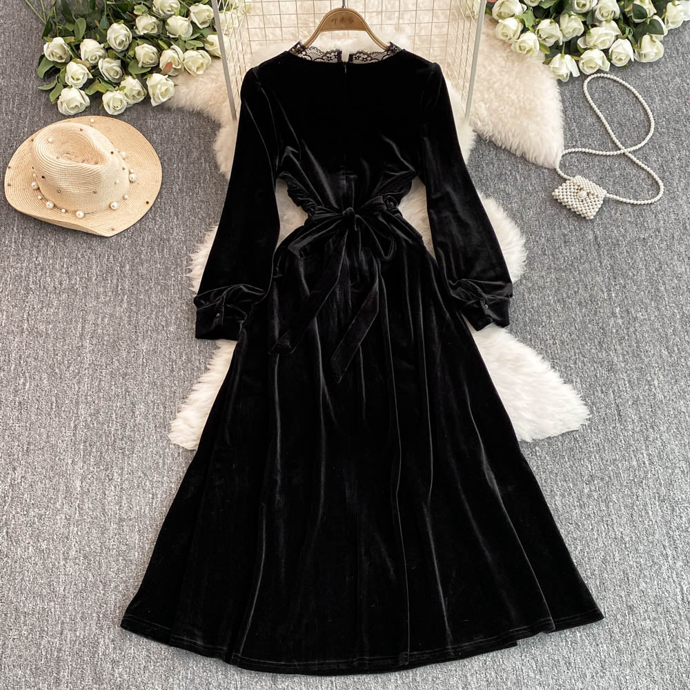 High-end Black Suede Maxi Dress