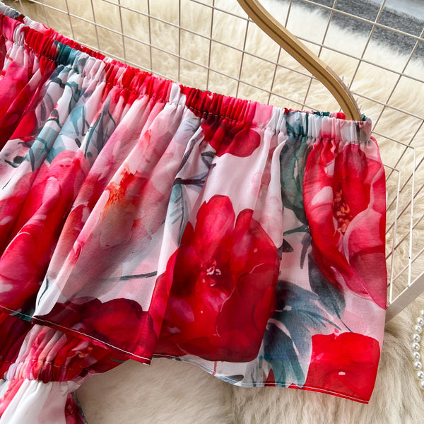 Fairy Floral Printed Off-shoulder Dress