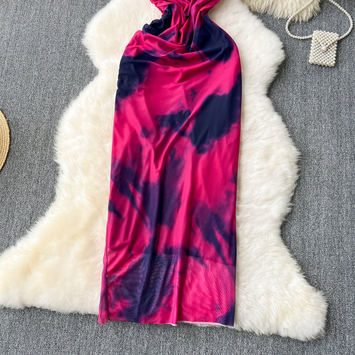 Elegant Tie-dye Pleated Vest Dress