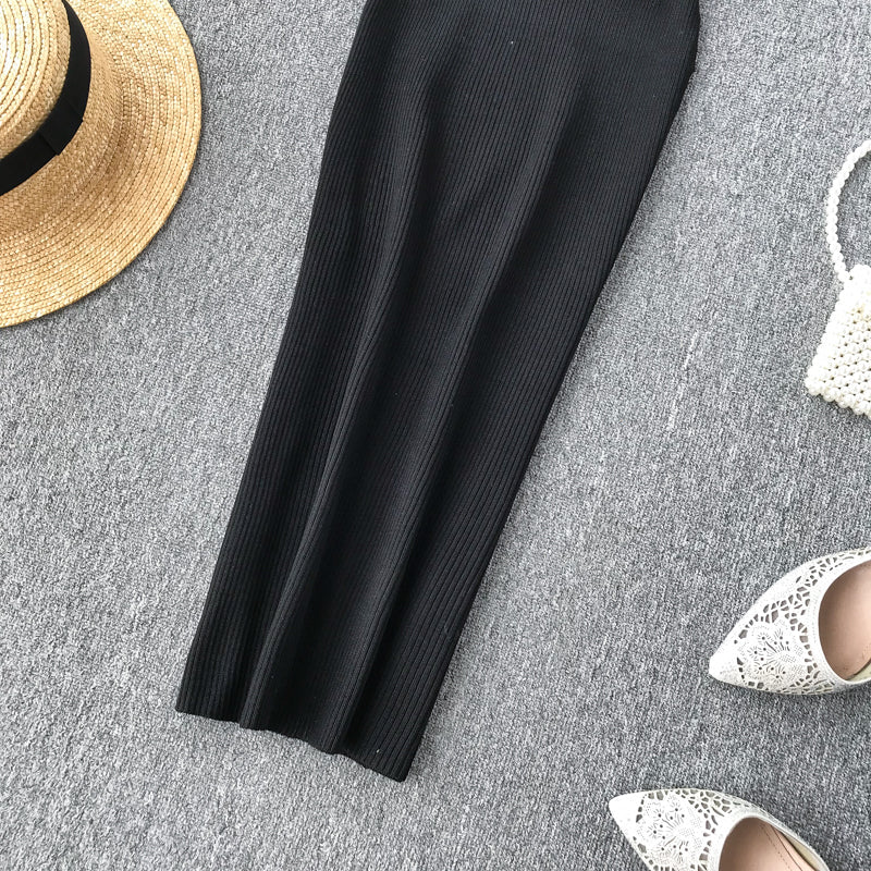 Elegant Solid Color Bodycon Knitted Dress