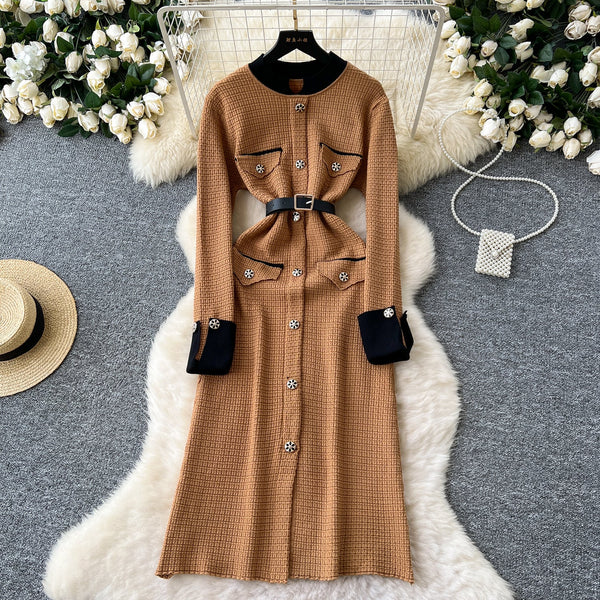 Vintage Color Blocking Knitted Dress
