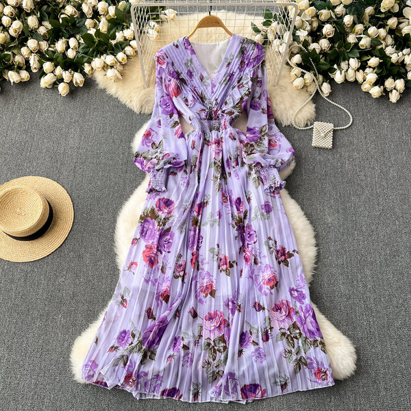 Fairy Pleated Floral Chiffon Dress