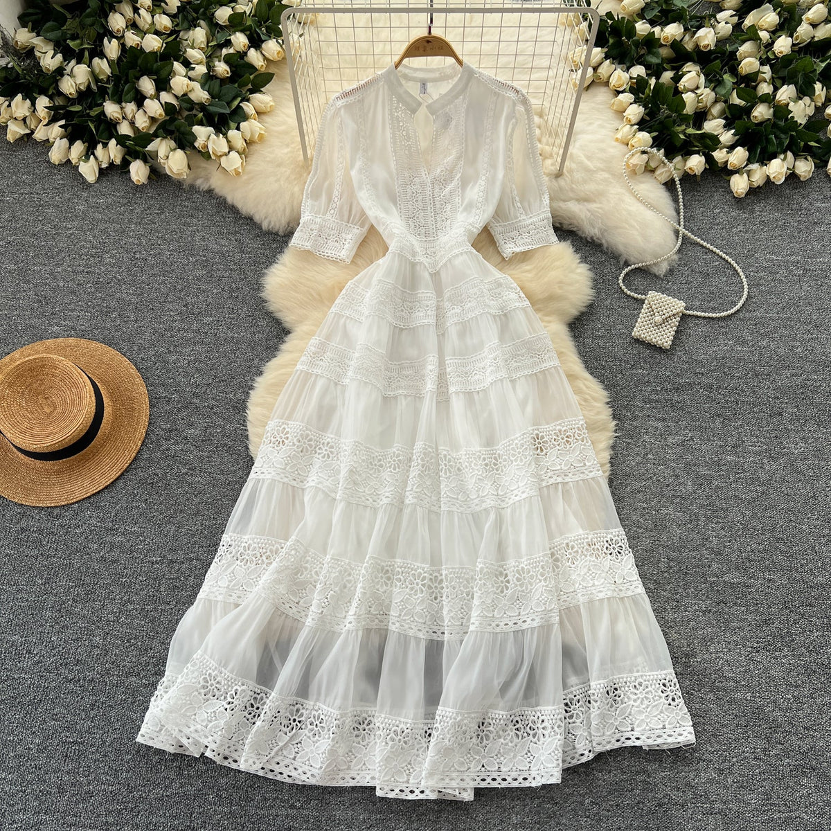 Courtly Elegant Lace Patchwork Dress