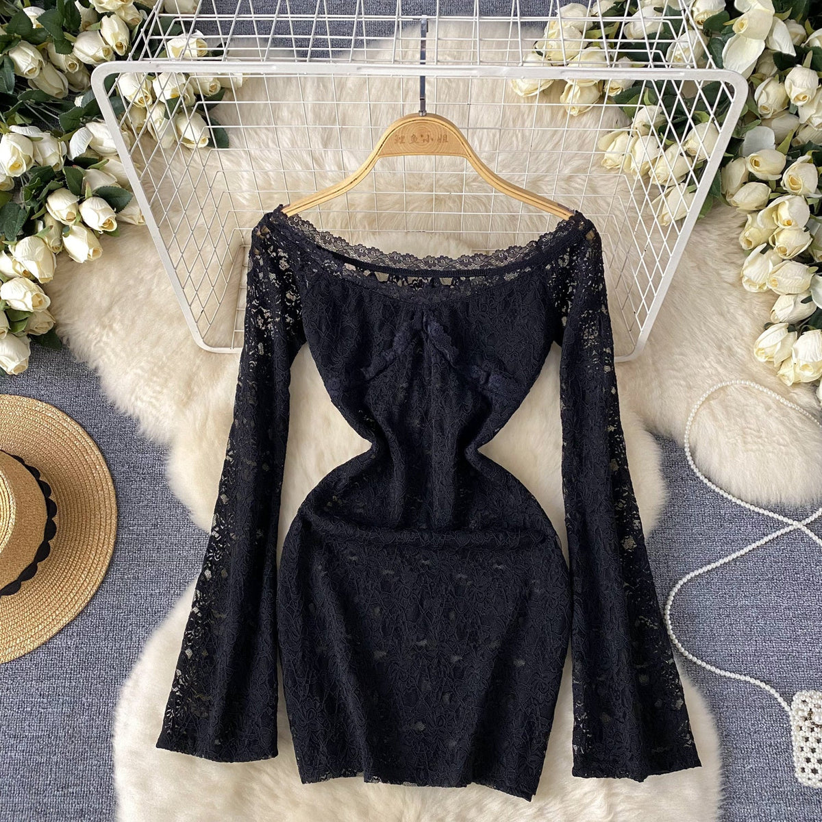 Elegant Slim-fit Embroidered Lace Dress