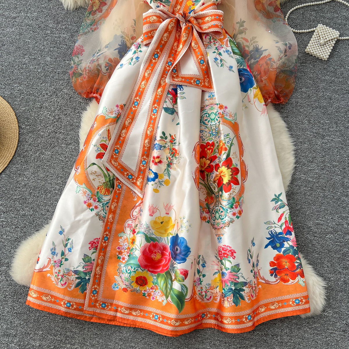 Courtly Lace-up Floral Printed Dress