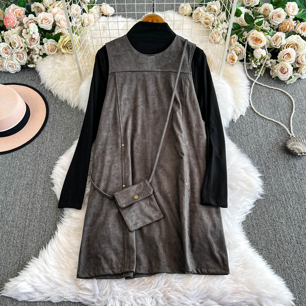Suede Dress&Sweater&Hanging Bag 3Pcs