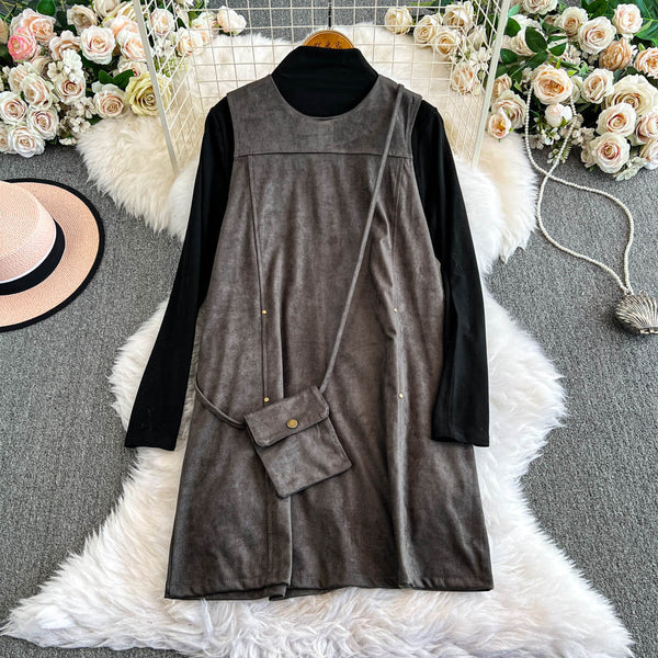 Suede Dress&Sweater&Hanging Bag 3Pcs