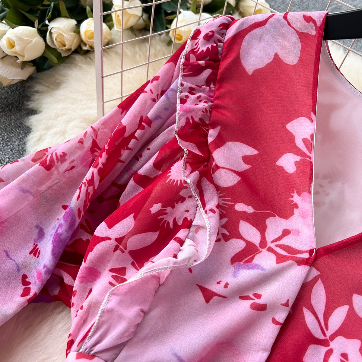 French Style Flared Sleeve Floral Dress