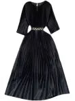 Elegant Round Collar Pleated Dress