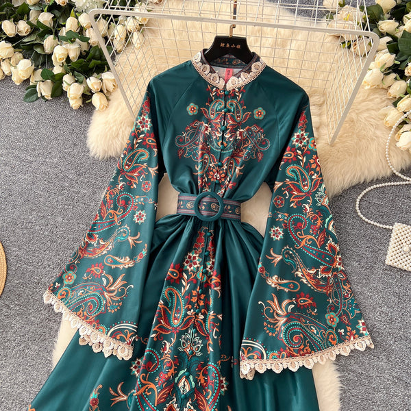 Courtly Floral Printed Lace Trim Dress
