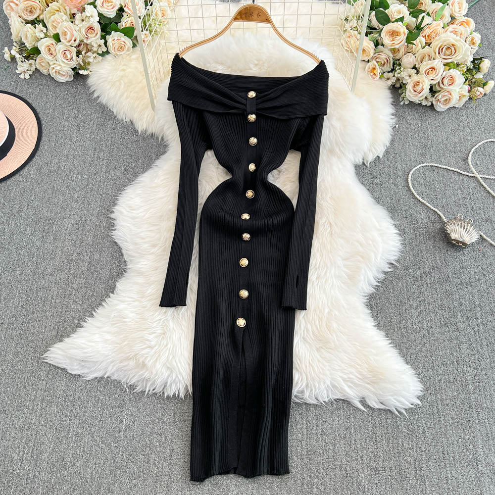 Elegant Off-shoulder Knot Knitted Dress