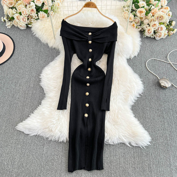 Elegant Off-shoulder Knot Knitted Dress