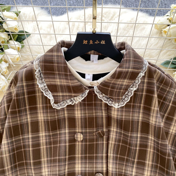 Faux Two-pieces Dress&Cape Plaid 2Pcs