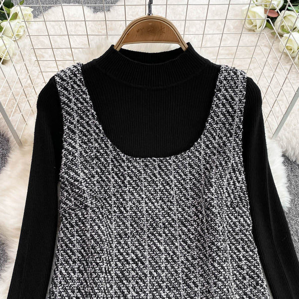 Black Sweater&Tweed Dress 2Pcs