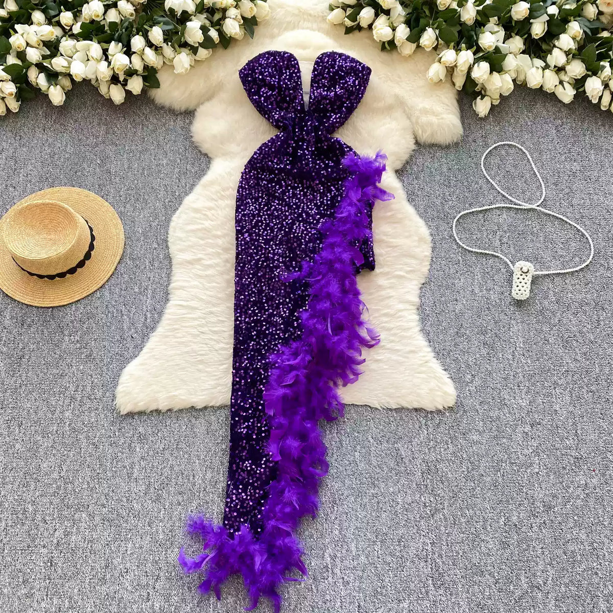 Irregular Design Sequined Velvet Dress