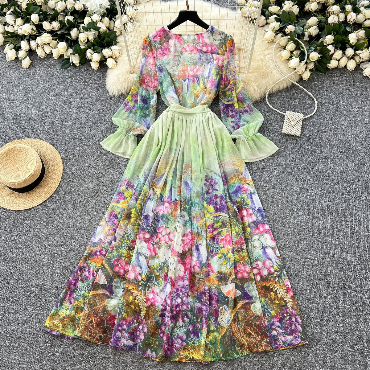 Fairy V-neck Floral Chiffon Dress