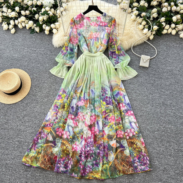 Fairy V-neck Floral Chiffon Dress
