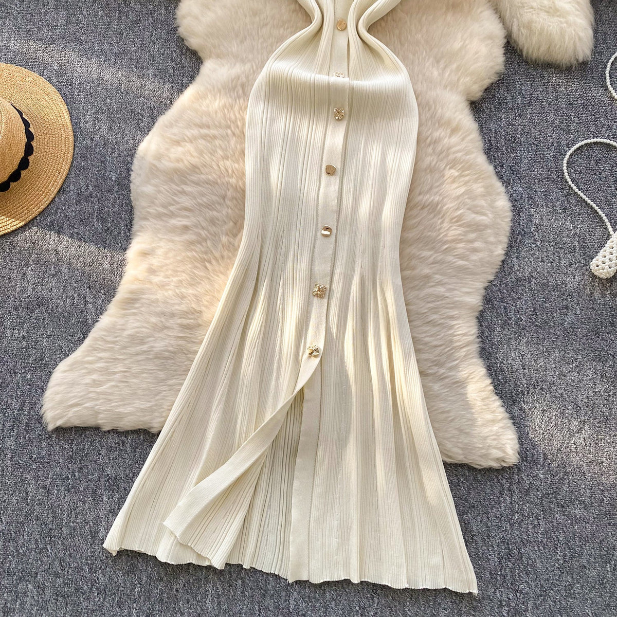 Round Collar Sleeveless Knitted Dress