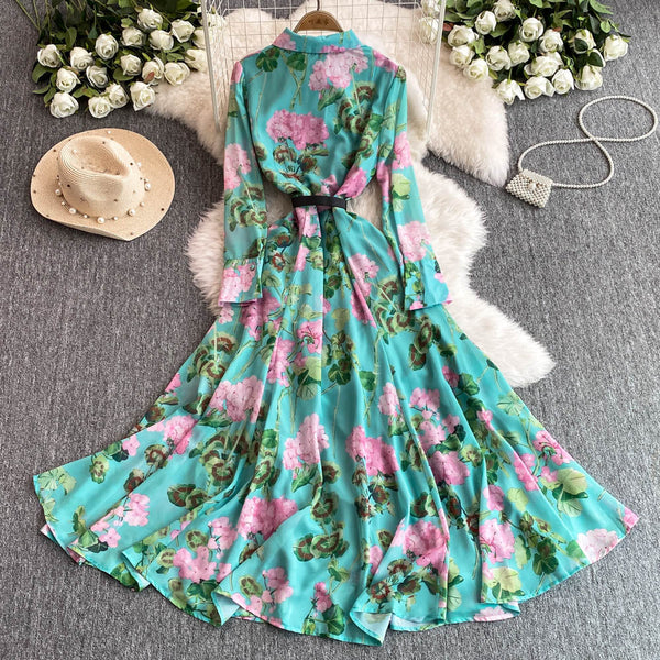 Vintage Floral Printed Shirt Dress