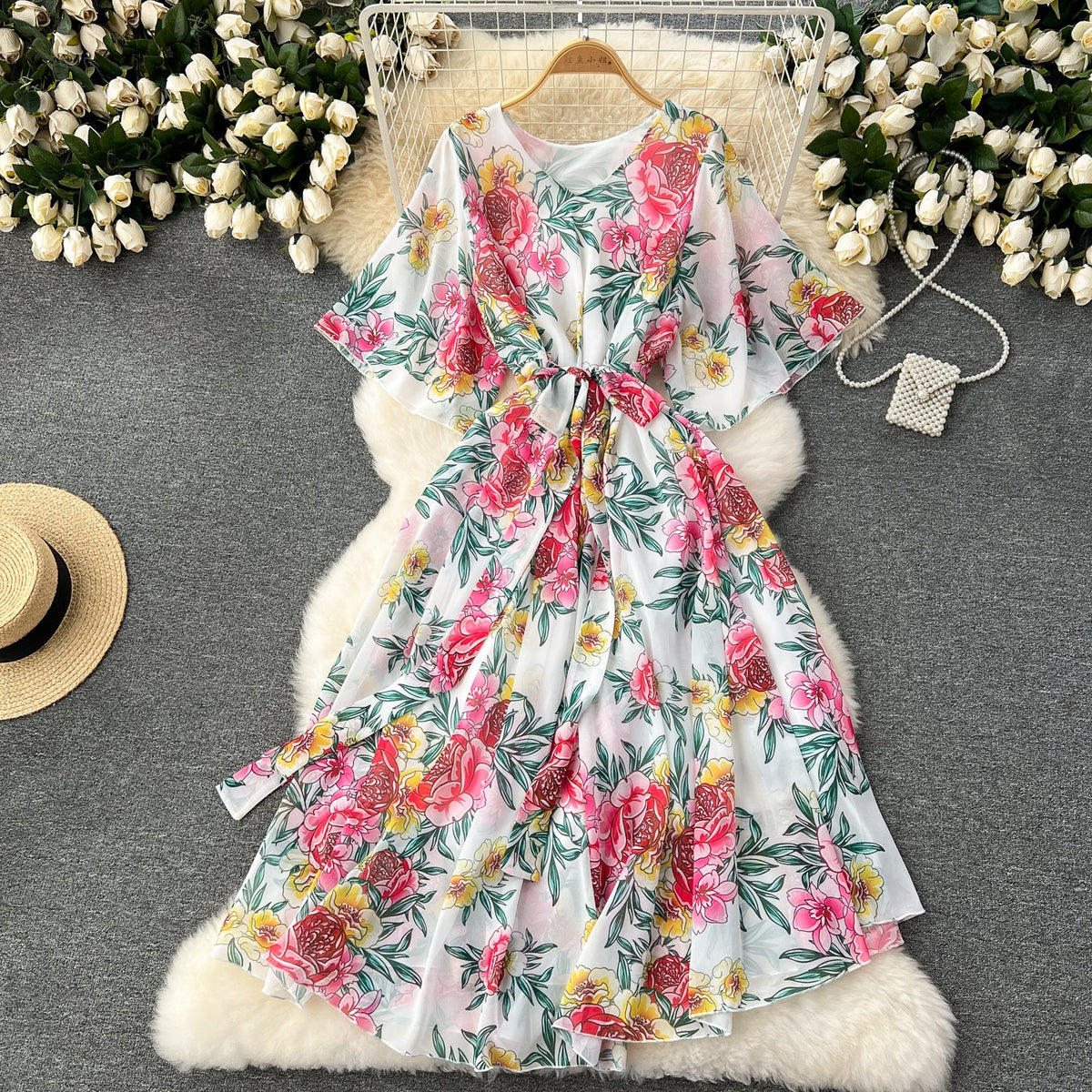 Floral Printed Loose-fit Chiffon Dress