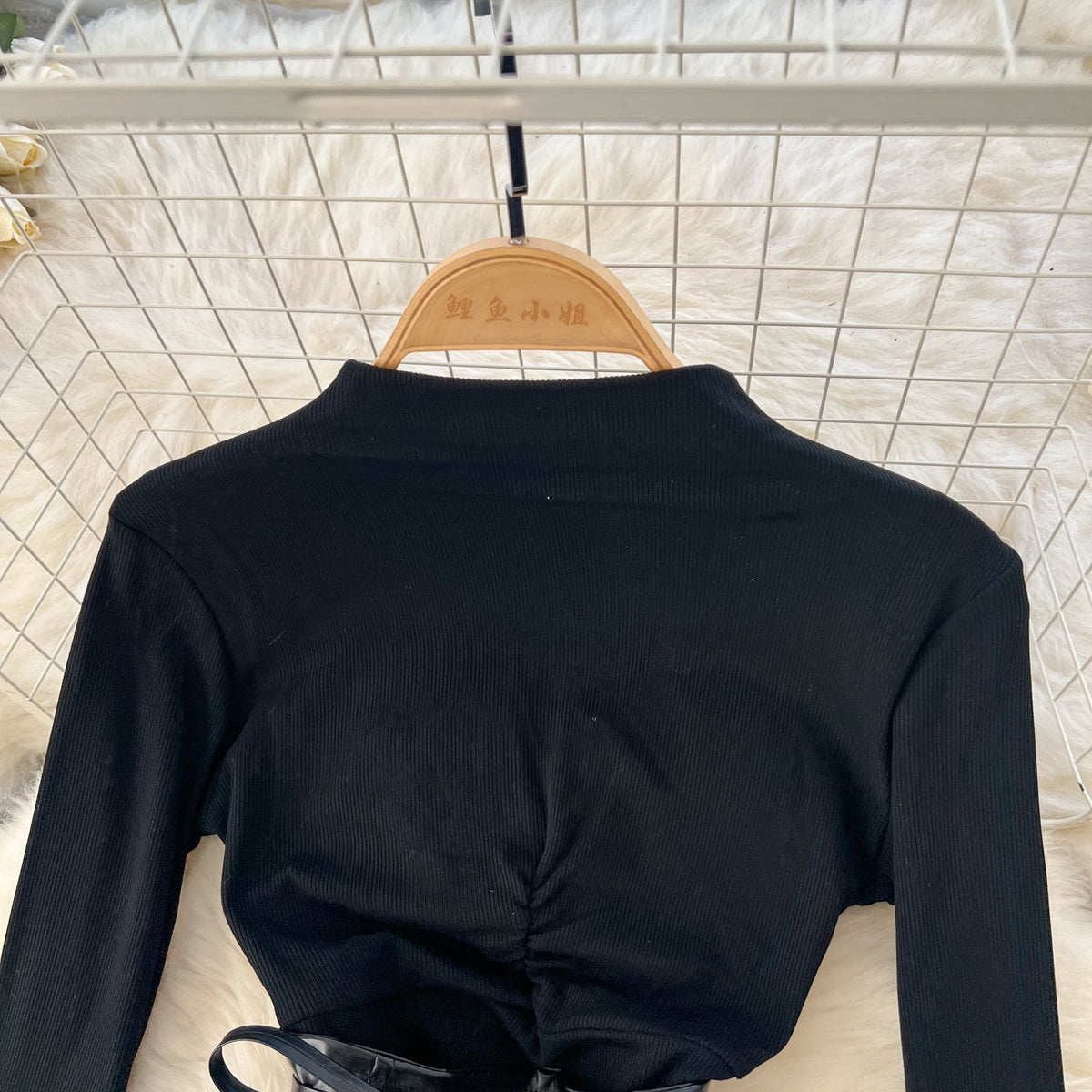 Niche Knitted Dress with PU Waistband