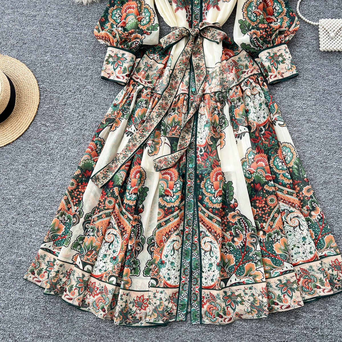 Courtly Stand Collar Floral Chiffon Dress