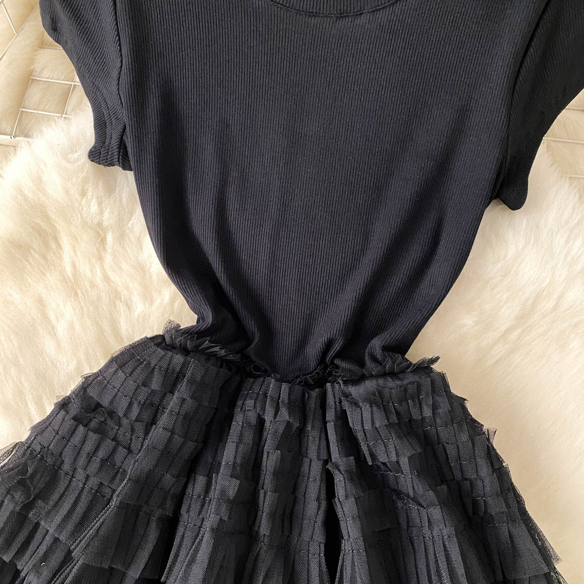High-end Layered Mesh Patchwork Dress