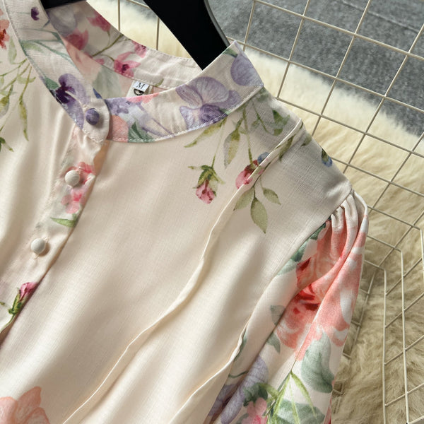 Vintage Flared Sleeve Floral Shirt Dress