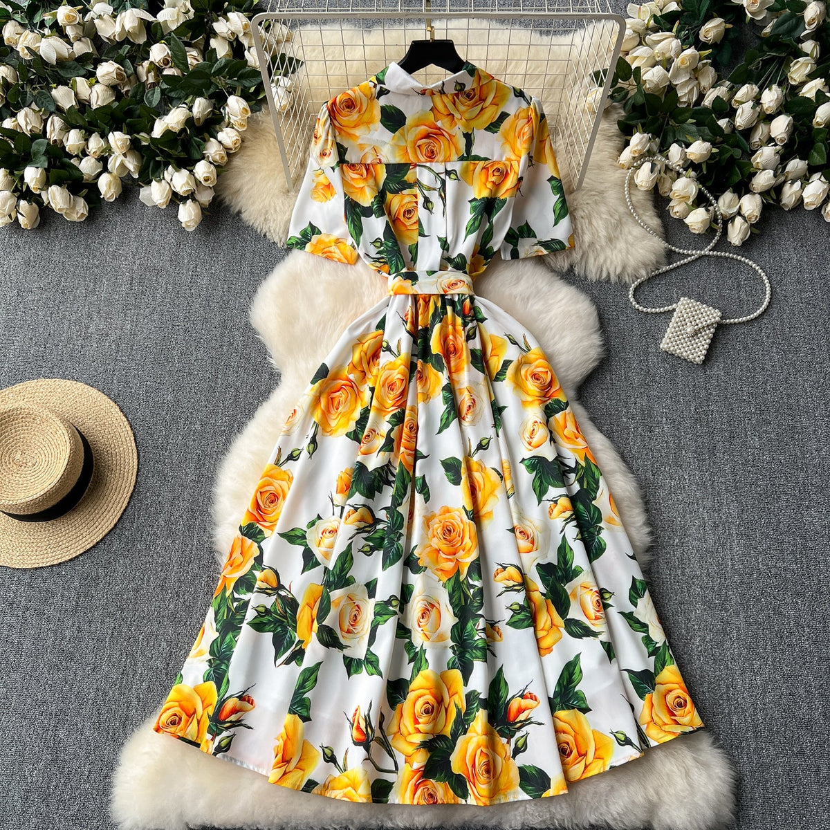 Floral Printed Lace-up Shirt Dress