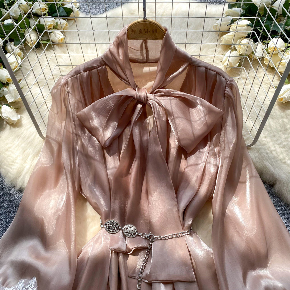 Lace Patchwork Glossy Satin Dress
