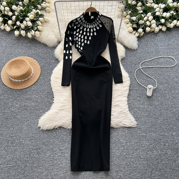 Teardrop Rhinestone Studded Slim Dress