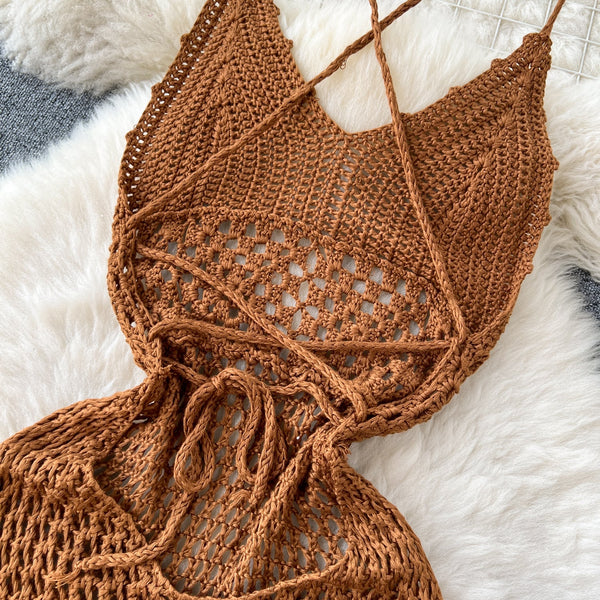 Bohemia Hollowed Caramel Slip Dress