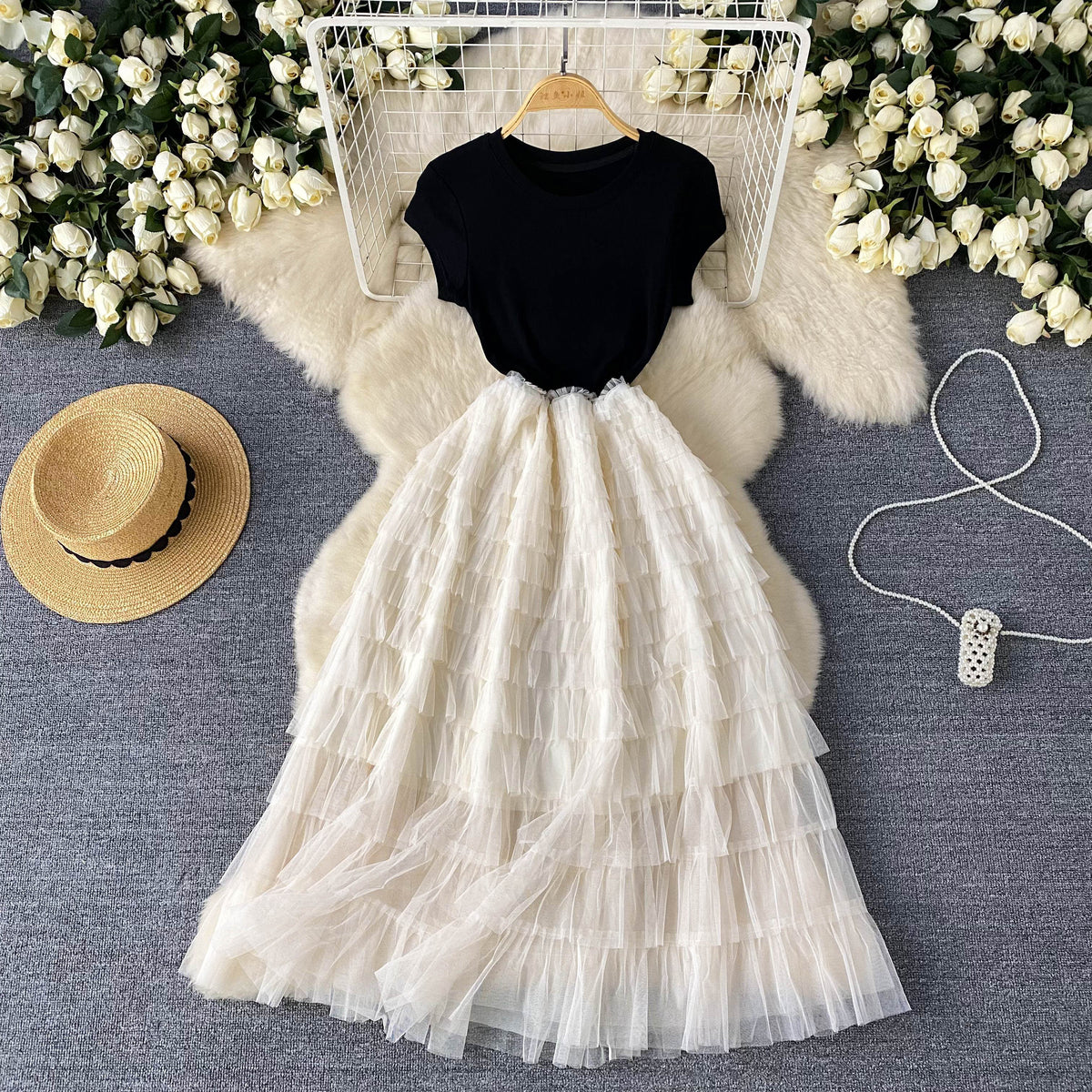 High-end Layered Mesh Patchwork Dress
